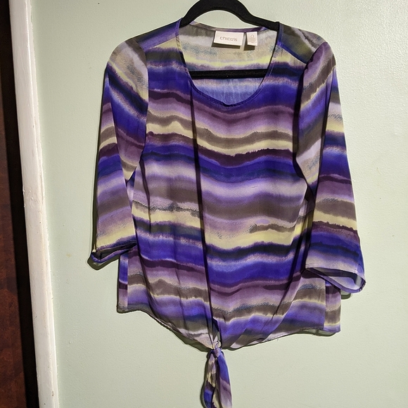 Chicos semi sheer sz 0 (Women's 6-8) dark pastels with front knot blouse! - Picture 9 of 9